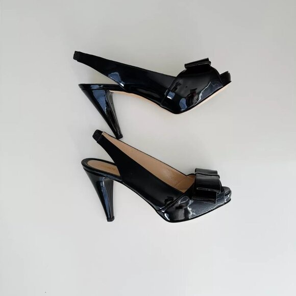 FENDI Women's Black Patent Leather Bow Platform Slingback Pumps Size 36.5 US 6.5 - Picture 4 of 12